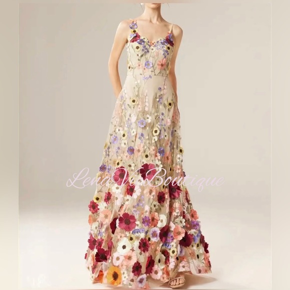 Lena Vie Dripping Embroidered Floral Long Maxi Gown, Luxury Dress(PREORDER SIZE) - Picture 3 of 8